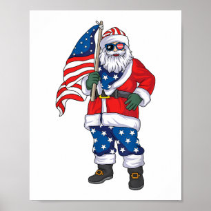 Poster Père Noël patriotique Noël américain 4 juillet San