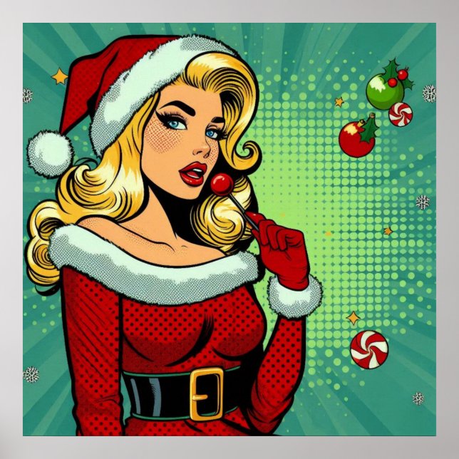 Poster Père Noël Pinup : Pop Art Glam (Devant)