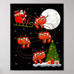 Poster Père Noël Poisson Clown Traîneau Volant Drôle Magi