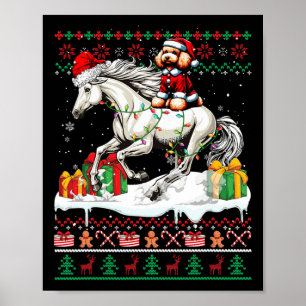 Poster Père Noël Poodle équitation Cheval de Noël Sweater