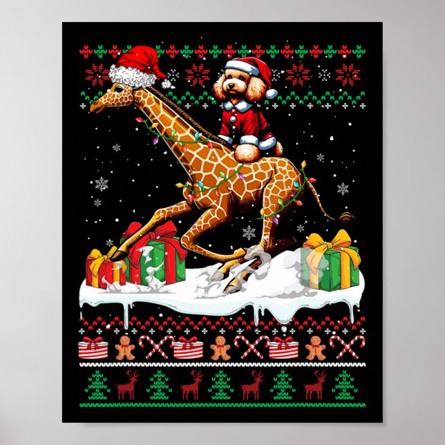 Poster Père Noël Poodle Riding Giraffe Sweater Aimer (Devant)