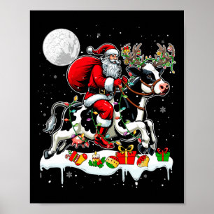 Poster Père Noël Riding Cow Reindeer Xmas Amoureux des an
