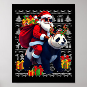 Poster Père Noël Riding Panda illuminations de Noël laid