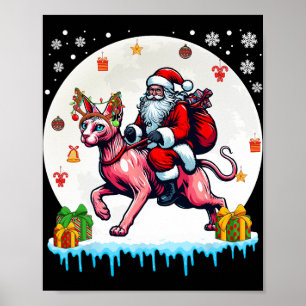 Poster Père Noël Riding Reindeer Sphynx Chat Noël Proprié