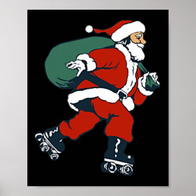 Poster Père Noël Roller Patinage amusant Patinage de Noël (Devant)