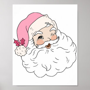 Poster Père Noël rose Vintage rétro