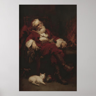 Poster Père Noël Saint Nicolas se reposant à côté d'un ch