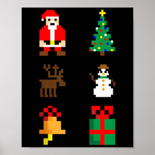 Poster Père Noël Sapin Cerf Bonhomme de Neige Cloche Cade