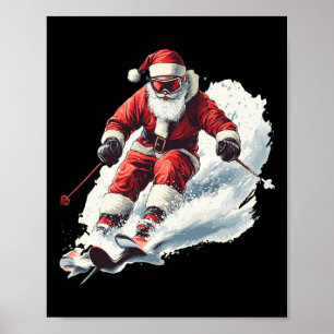 Poster Père Noël skiant Noël drôle skieur skieur de ski d