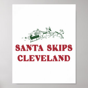 Poster Père Noël Skips Cleveland Funny Père Noël Reindeer