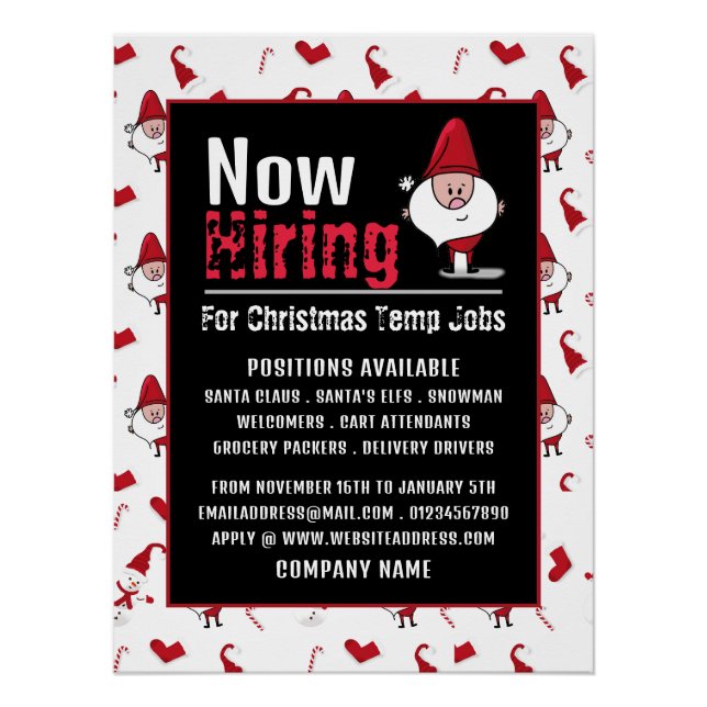Poster Père Noël & Snowman, Recrutement saisonnier Public (Devant)