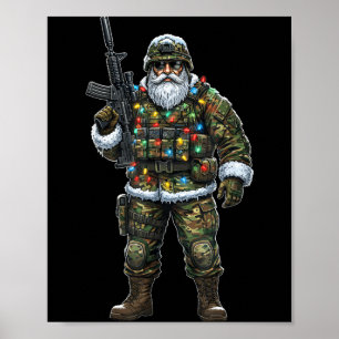 Poster Père Noël soldat Camouflage Noël Militaire Chasseu