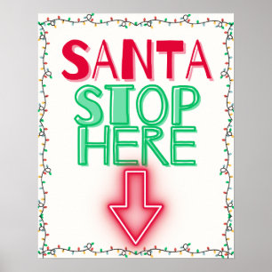 Poster PÈRE NOËL STOP ICI Mur de Noël Décor Art