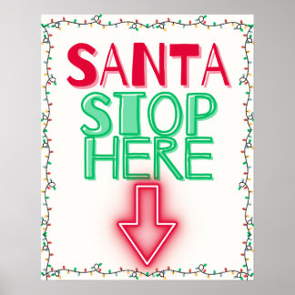 Poster PÈRE NOËL STOP ICI Mur de Noël Décor Art