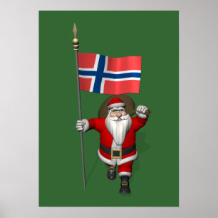 Poster Père Noël Sucré Avec L'Ensigne De Norvège