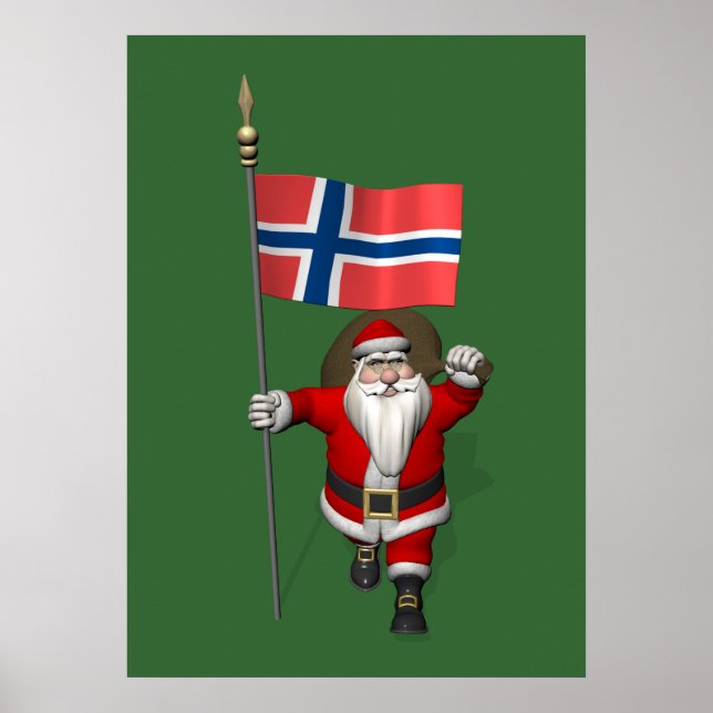 Poster Père Noël Sucré Avec L'Ensigne De Norvège (Devant)