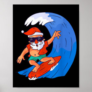 Poster Père Noël surf Noël Cadeau de Noël X-mas