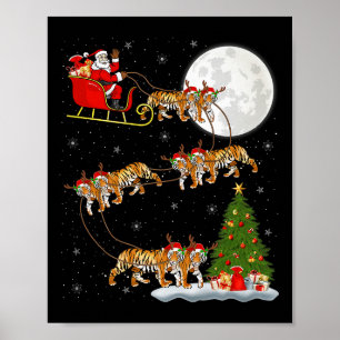 Poster Père Noël Traîneau Volant Bengal Tiger Drôle Magiq