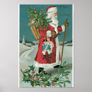 Poster Père Noël vintage dans la neige
