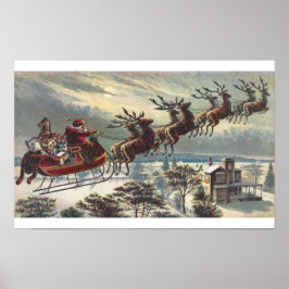 Poster Père Noël vintage dans le vol en suspension