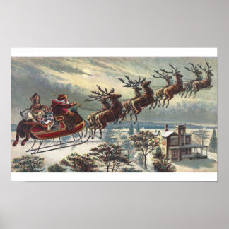 Poster Père Noël vintage dans le vol en suspension