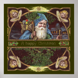 Poster Père Noël vintage et anges