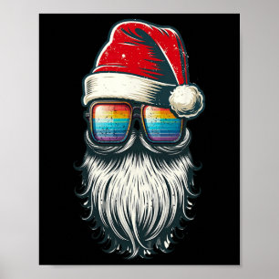 Poster Père Noël Vintage vitres arc-en-ciel Noël Santa Ha
