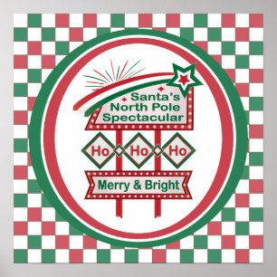 Poster Père Noël's Retro Marquee - Ho Ho Ho Joyeux et lum