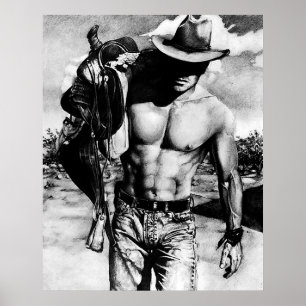 Poster Perfect Abs Cowboy Robuste Portant Sa Selle