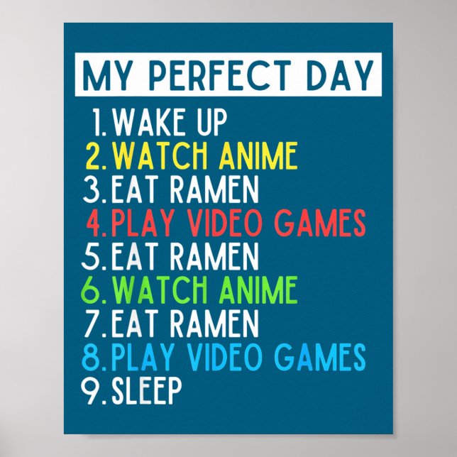 Poster Perfect Day Anime Gaming Ramen Lover Funny Eat Sle (Devant)