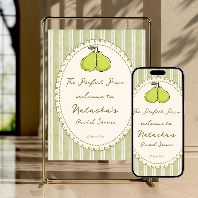 Poster Perfect pair pear bridal shower welcome sign (Perfect pair pear bridal shower  personalized welcome sign poster template instant download)