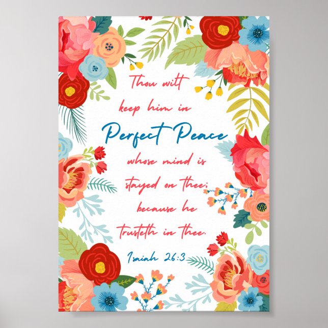 Poster Perfect Peace Floral Design Isaiah 26:3 KJV (Devant)