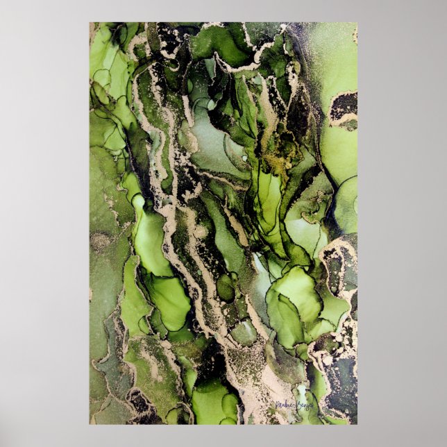 Poster Péridot Green Black Gold Agate Abstrait (Devant)
