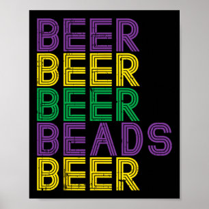 Poster Perles de bière rétro amusant Mardi Gras fête Carn