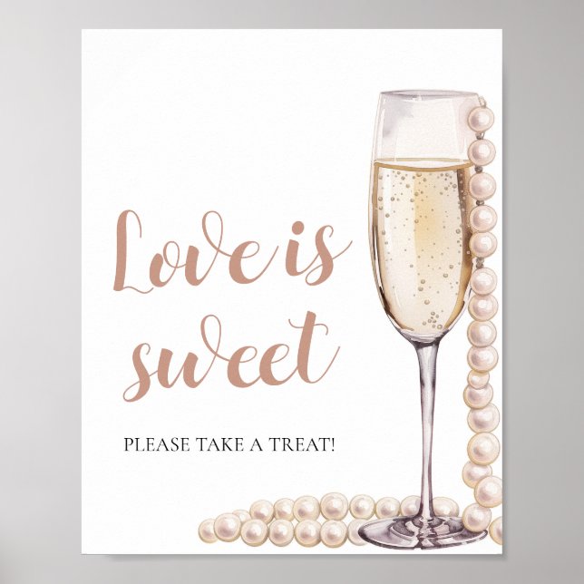 Poster Perles et Prosecco Champagne L'amour est doux sign (Devant)