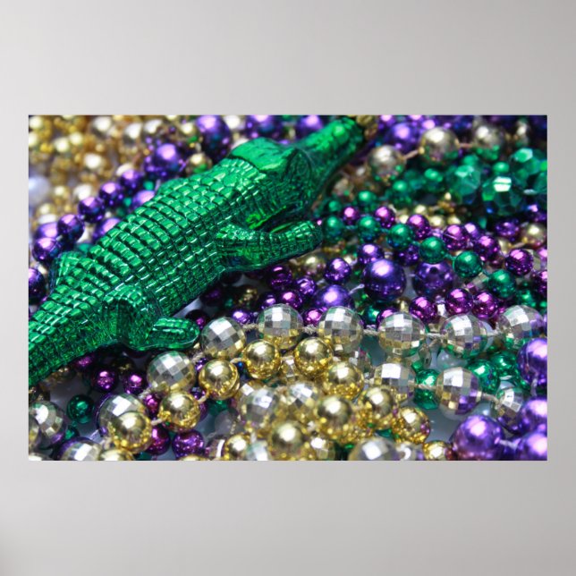 Poster Perles Mardi Gras Gator Imprimer (Devant)