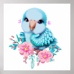 Poster Perroquet Bébé Bleu Mignon et Adorable