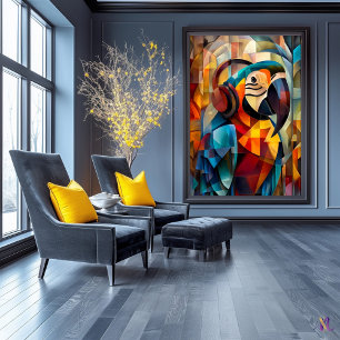 Poster Perroquet Charmeur – DJ Cubiste de la Jungle