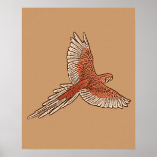 Poster Perroquet en vol, rouille, crème et chameau Tan