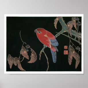 Poster Perroquet rouge sur la branche d'un arbre, Jakuchú