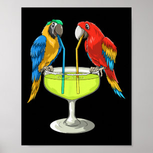 Poster Perroquets buvant Margarita Vacances Hawaïennes Pl