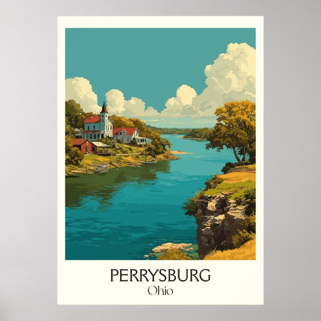 Poster Perrysburg Ohio Historic River Town Fort Meigs Art (Devant)