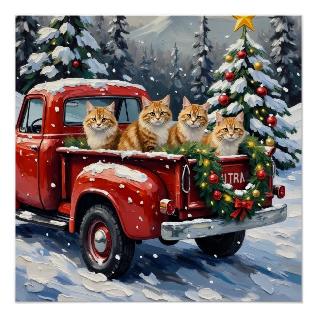 Poster Persian Cat Christmas Red Truck Holiday (Devant)