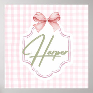 Poster Personalisé Harper Baby Girl Nursery Bow&En vichy