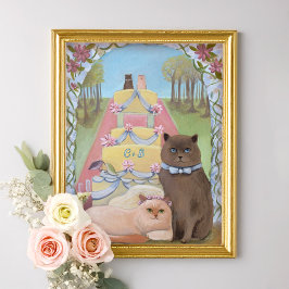 Poster Personalize Initials Wedding Cats Art Print