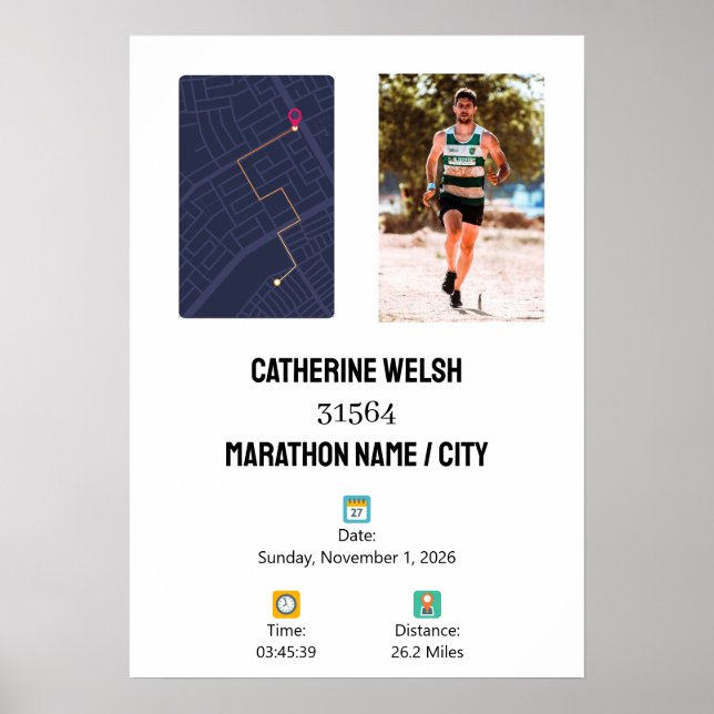 Poster Personalized 1st Half Marathon Finisher Map (Devant)