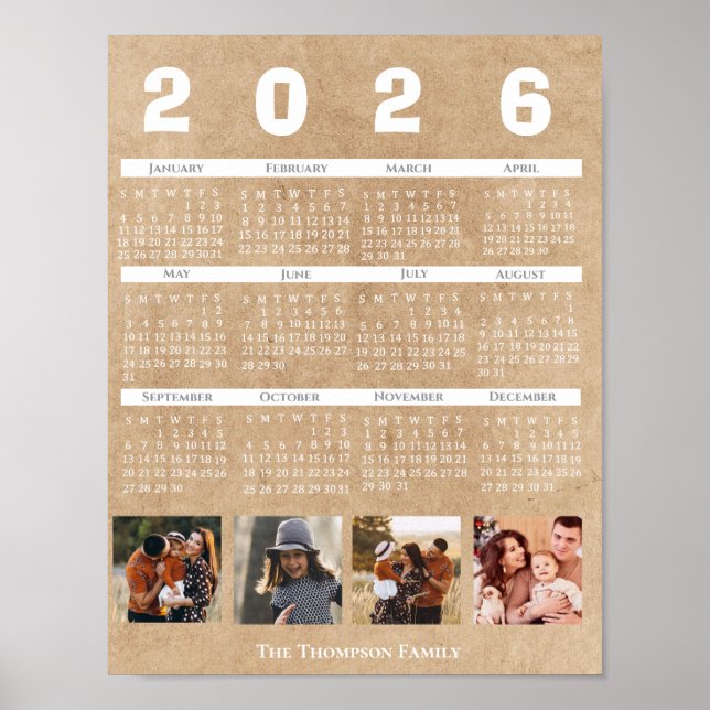 Poster  Personalized 2026 Calendar Family Photo Collage (Devant)