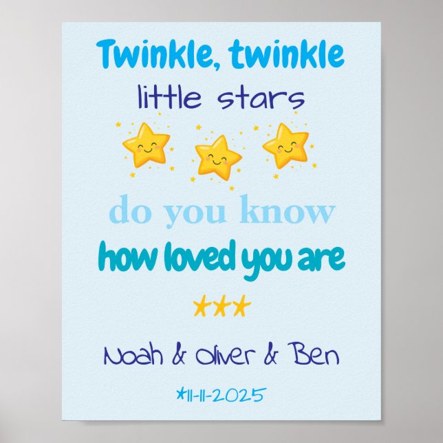 Poster Personalized Baby Boy Triplets Wall (Devant)