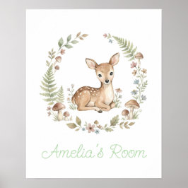 Poster Personalized Baby Deer Watercolor Boho Nursery