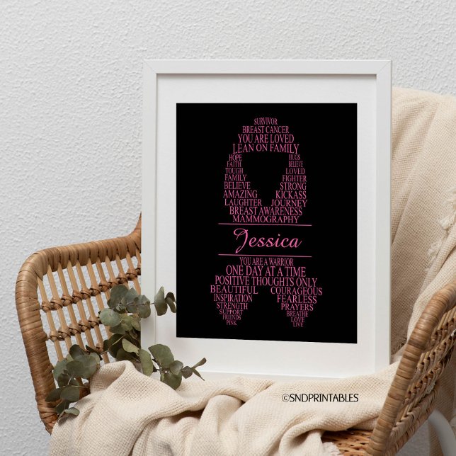 Poster Personalized Breast Cancer Ribbon Wall Art (Créateur téléchargé)